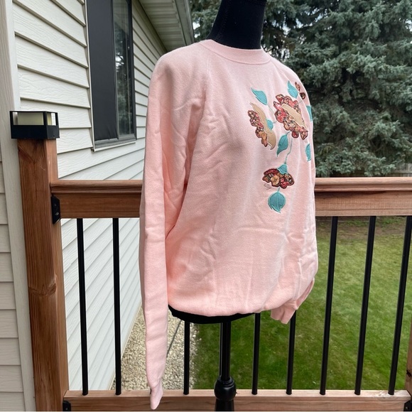 VTG Hanes Peach Embroidered Floral Crewneck Sweater USA Womens *READ* - Picture 11 of 12